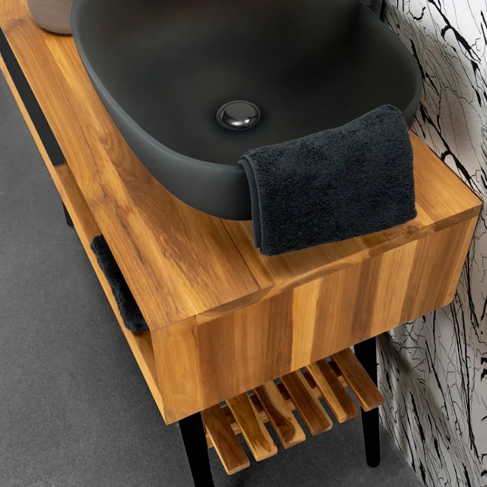 Mueble de baño moderno con cajón de diseño negro - Hamadou viadurini