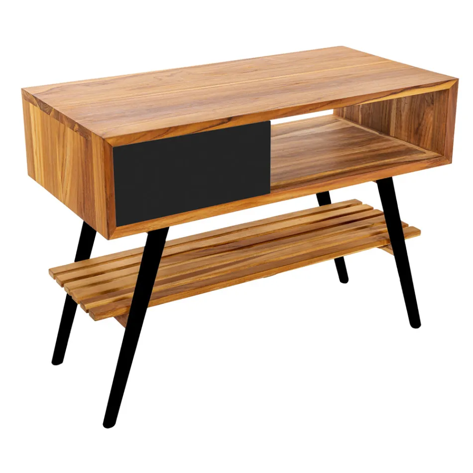 Mueble de baño moderno negro en teca natural con cajones - Benoit viadurini