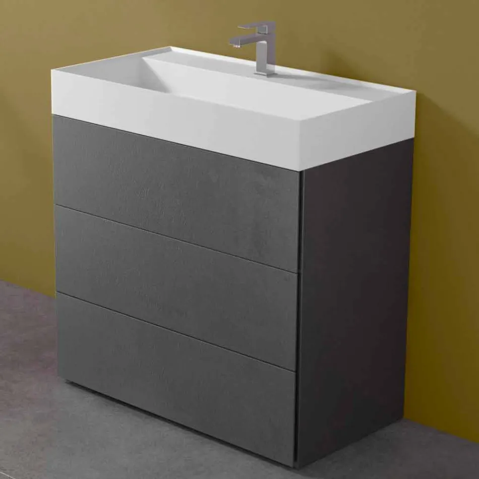 Mueble de baño con suelo de diseño moderno en laminado con lavabo de resina - Pompei viadurini