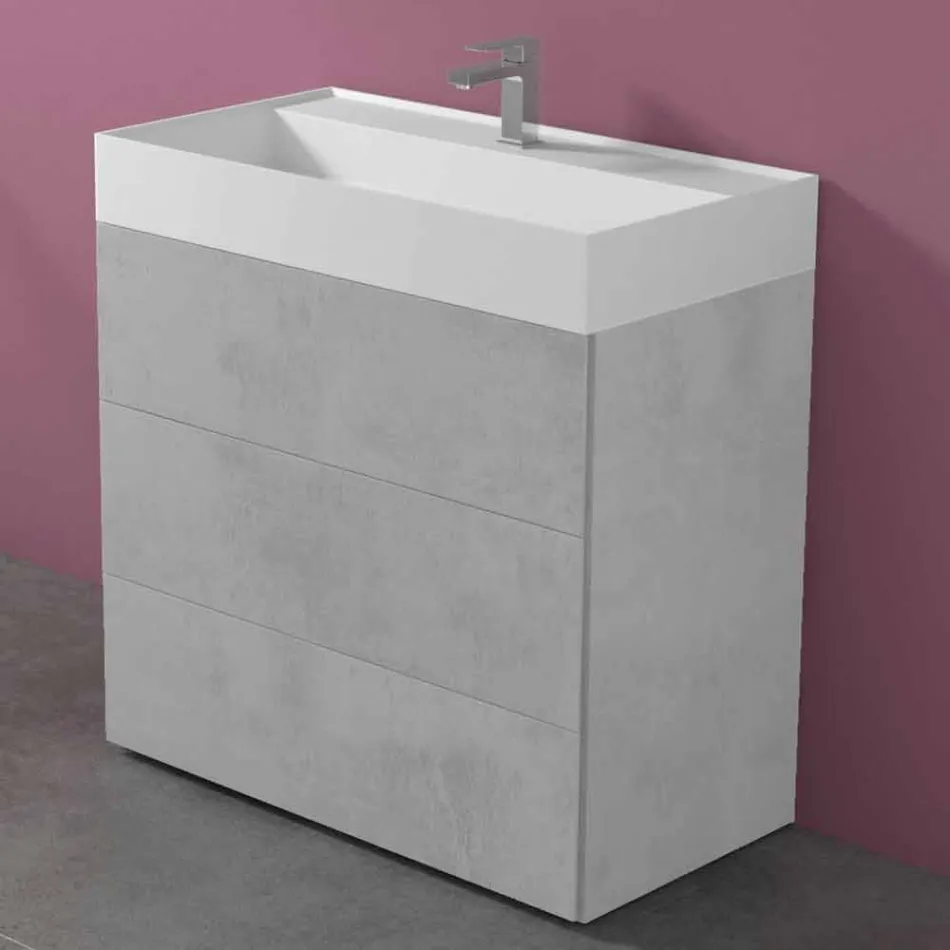 Mueble de baño con suelo de diseño moderno en laminado con lavabo de resina - Pompei viadurini