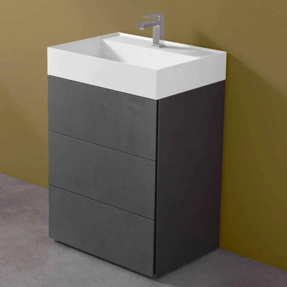 Mueble de baño con suelo de diseño moderno en laminado con lavabo de resina - Pompei viadurini