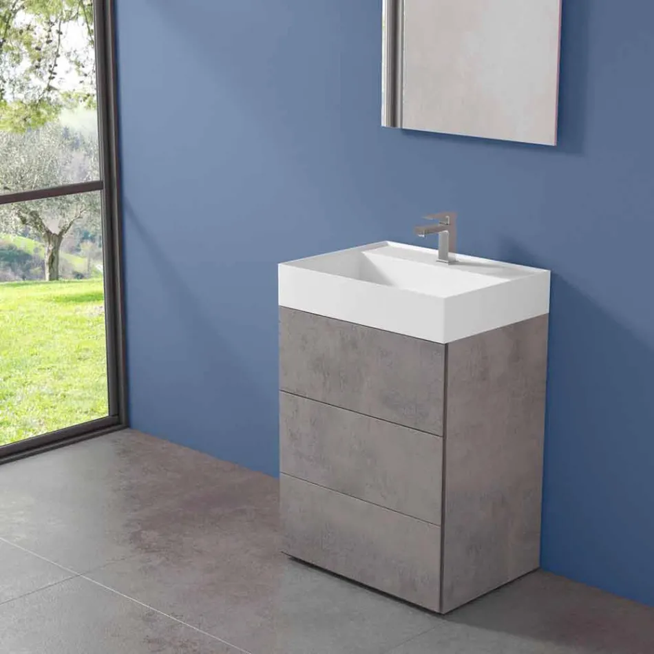 Mueble de baño con suelo de diseño moderno en laminado con lavabo de resina - Pompei viadurini