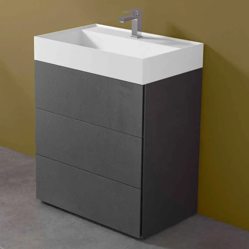 Mueble de baño con suelo de diseño moderno en laminado con lavabo de resina - Pompei viadurini