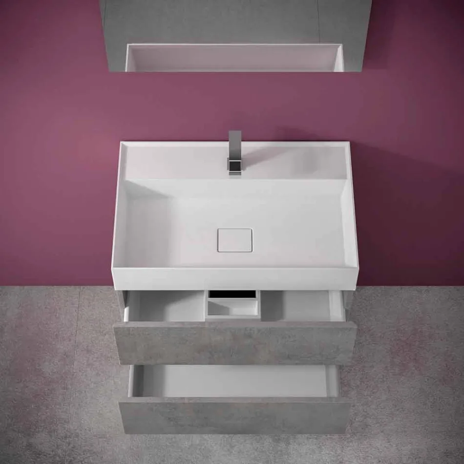 Mueble de baño con suelo de diseño moderno en laminado con lavabo de resina - Pompei viadurini