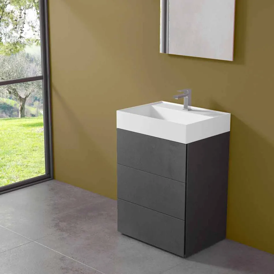 Mueble de baño con suelo de diseño moderno en laminado con lavabo de resina - Pompei viadurini