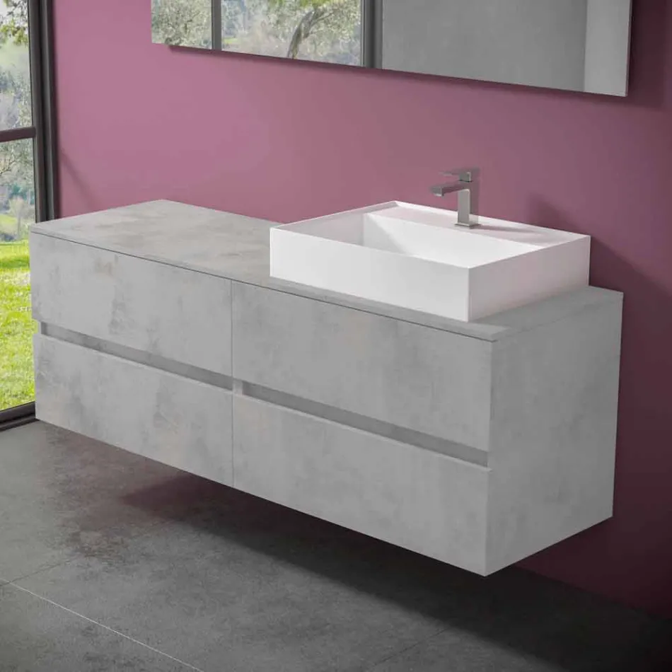 Mueble de Baño de Diseño Moderno con Lavabo Sobre Encimera Derecho o Izquierdo 4 Acabados - Alchimeo viadurini