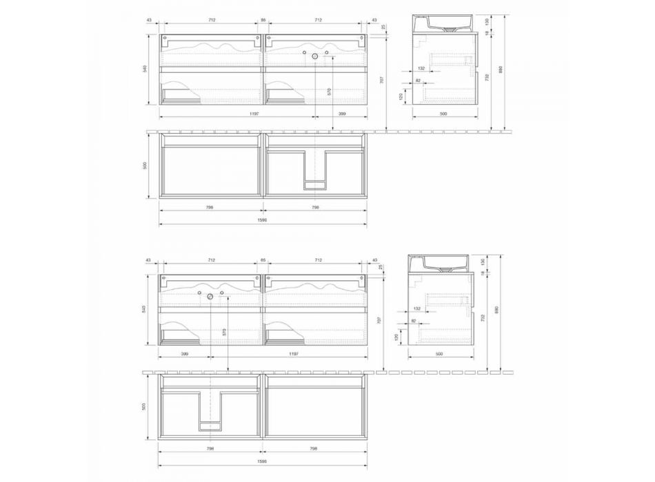 Mueble de Baño de Diseño Moderno con Lavabo Sobre Encimera Derecho o Izquierdo 4 Acabados - Alchimeo viadurini