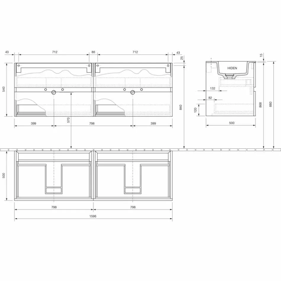 Mueble de baño con lavabo doble, diseño moderno suspendido en 4 acabados - Doblete viadurini
