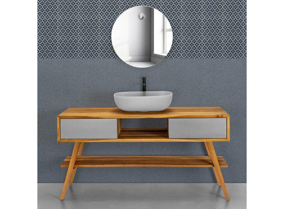Mueble de baño en teca natural con cajón gris mate - Hamadou viadurini
