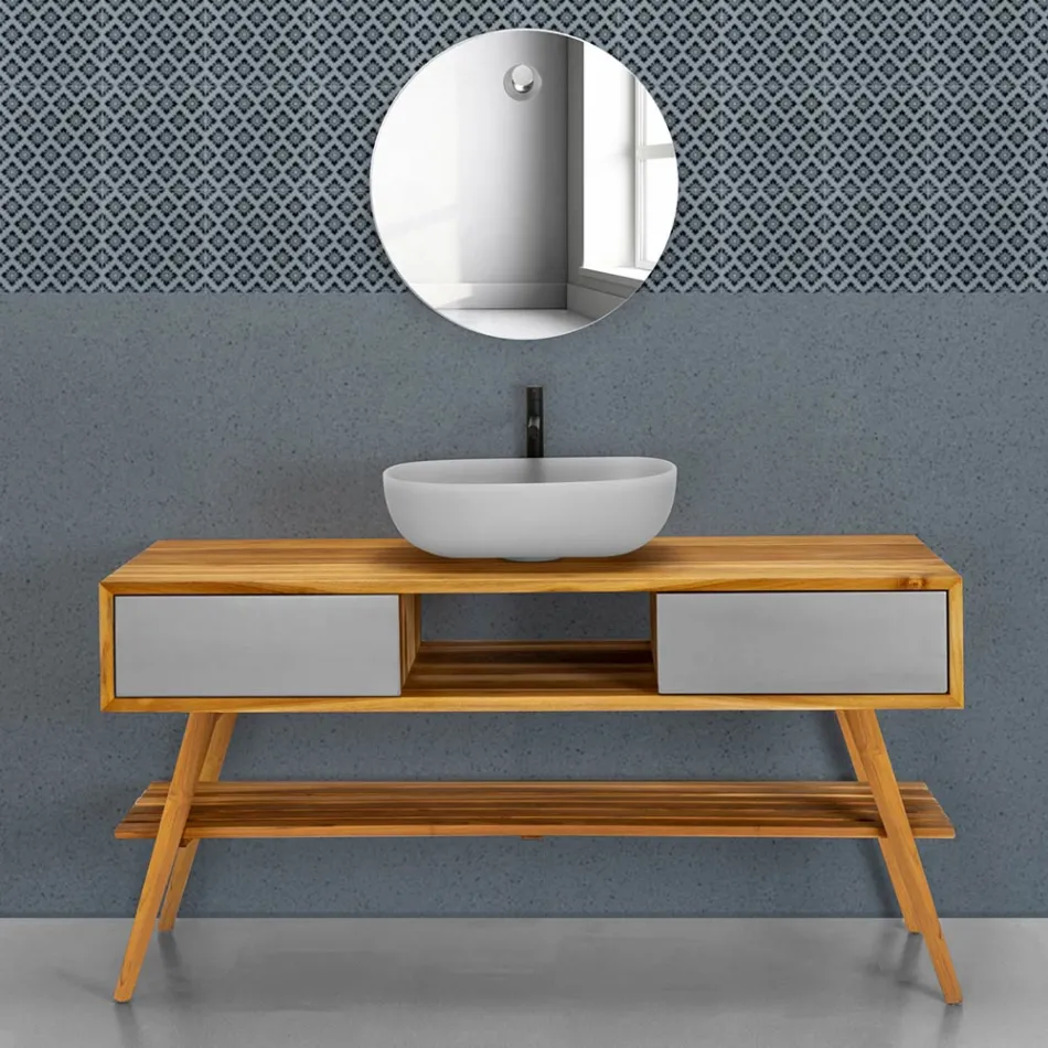 Mueble de baño en teca natural con cajón gris mate - Hamadou viadurini