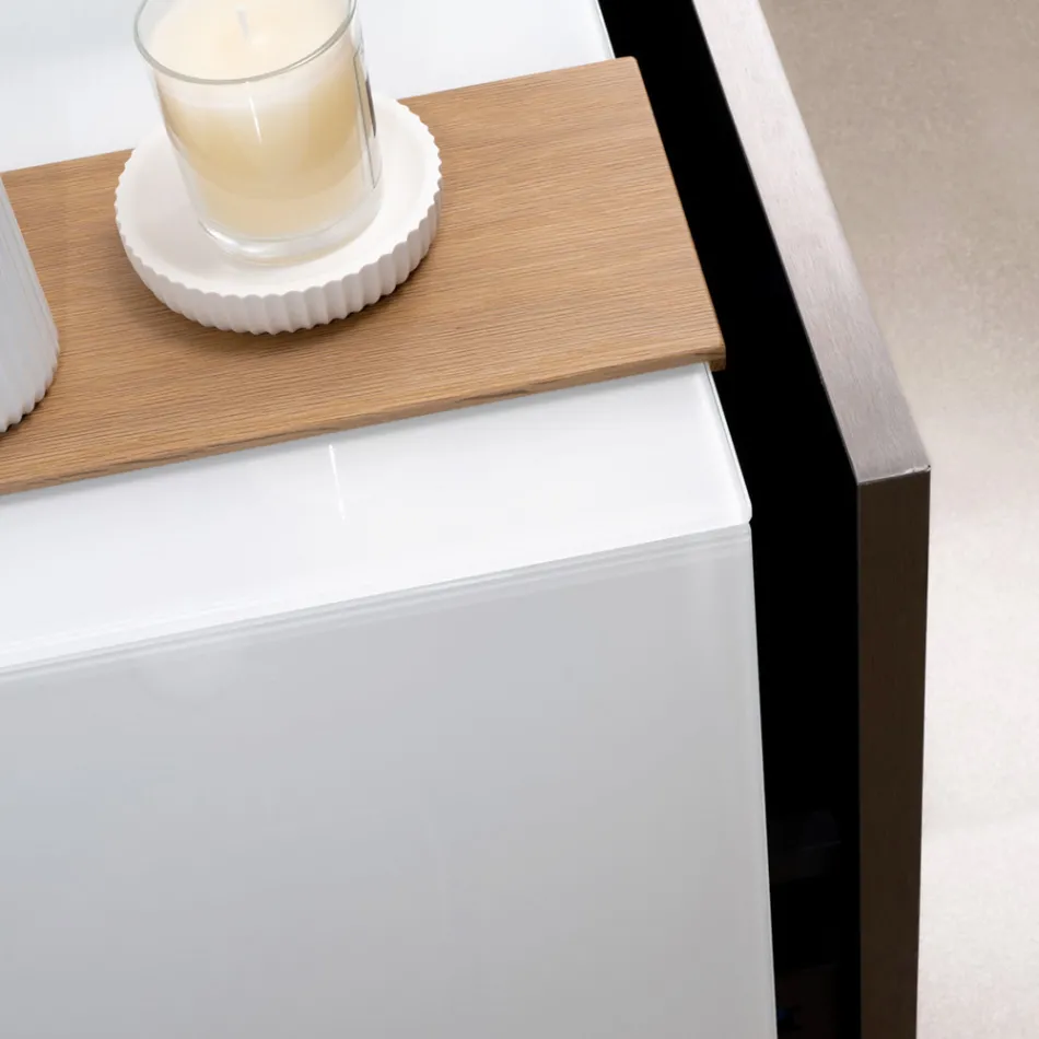 Mueble de baño suspendido de 100 cm en cristal templado de 8 mm y roble europeo - Excelsior viadurini