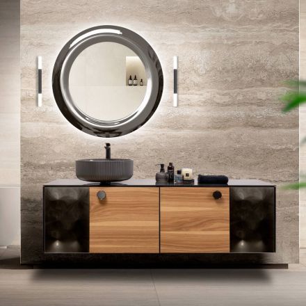 Mueble de baño suspendido de 160 cm en cristal templado de 8 mm y roble europeo - Excelsior viadurini