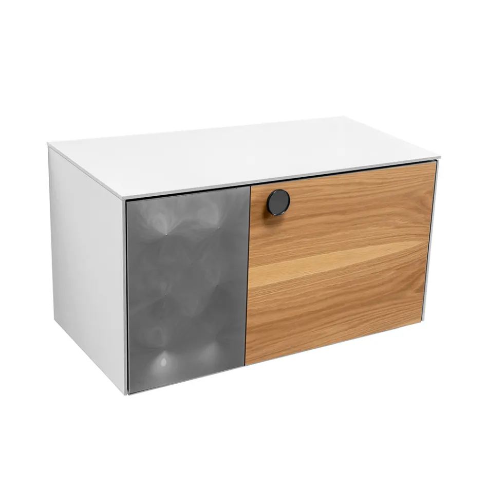 Mueble de baño suspendido de 80 cm en cristal templado de 8 mm y roble europeo - Excelsior viadurini