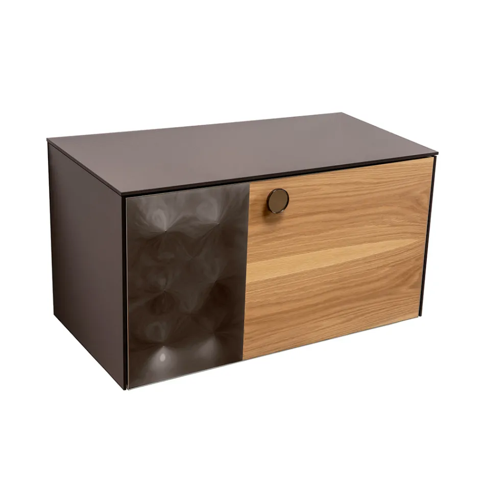 Mueble de baño suspendido de 80 cm en cristal templado de 8 mm y roble europeo - Excelsior viadurini