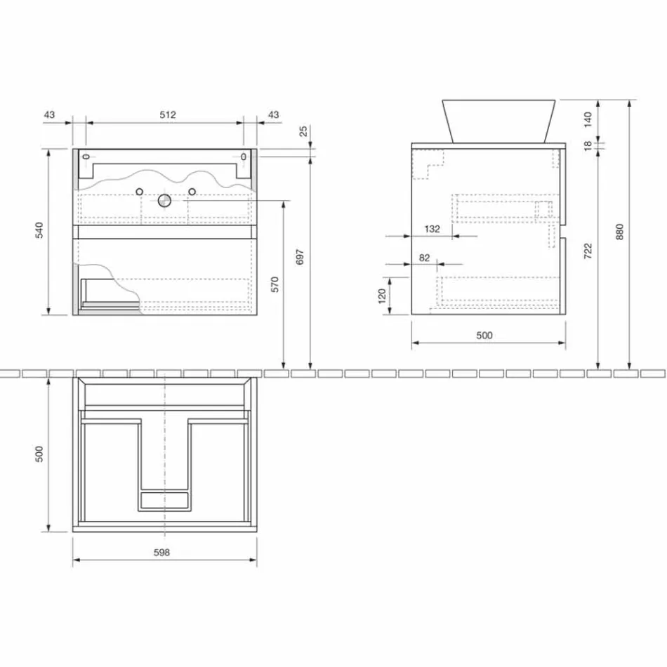 Mueble de baño suspendido con lavabo sobre encimera rectangular, diseño moderno - Dumbo viadurini