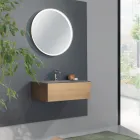 Mueble de baño suspendido con espejo en metal, madera y cristal de lujo - Renga viadurini