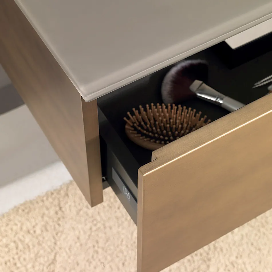 Mueble de baño suspendido con espejo en metal, madera y cristal de lujo - Renga viadurini