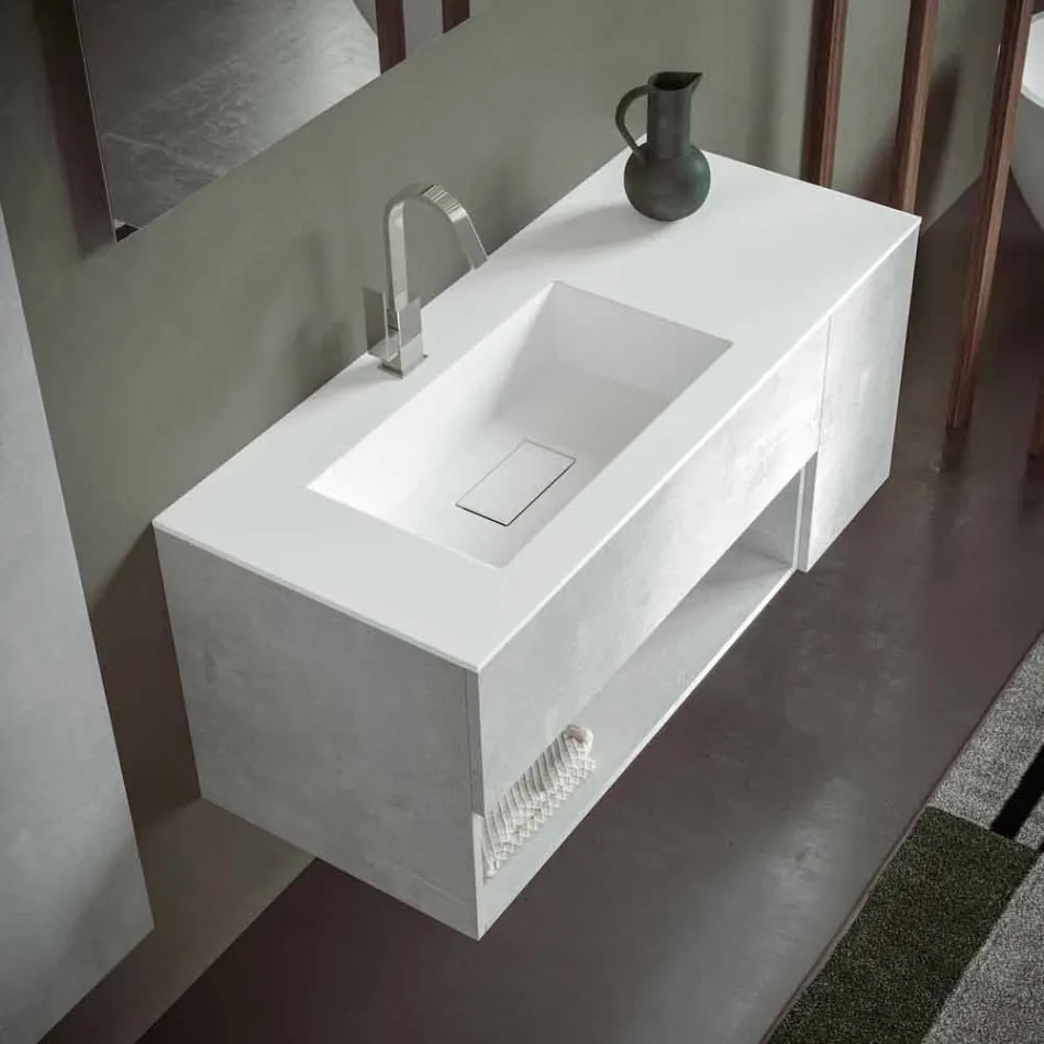 Mueble de Baño Suspendido y Lavabo Integrado, Diseño Moderno en 4 Acabados - Pistillo viadurini
