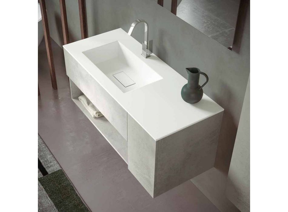 Mueble de Baño Suspendido y Lavabo Integrado, Diseño Moderno en 4 Acabados - Pistillo viadurini