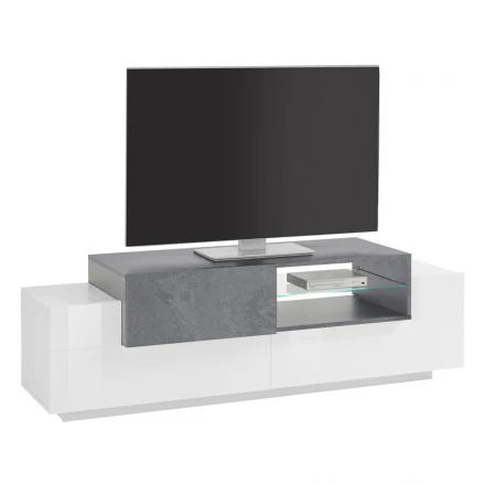 Mueble de TV bajo de madera para sala de estar 3 puertas y compartimento abierto - Theresse viadurini