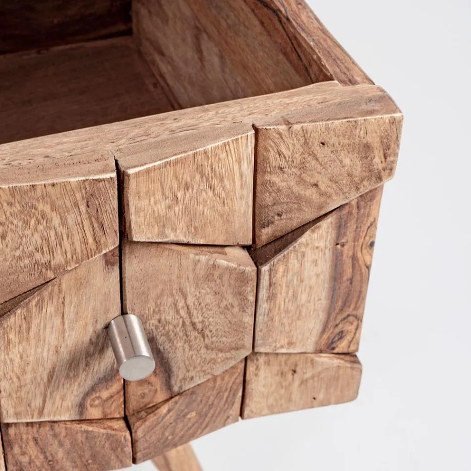 Cómoda de madera Sheesham Design 3 cajones Homemotion - Fregene viadurini