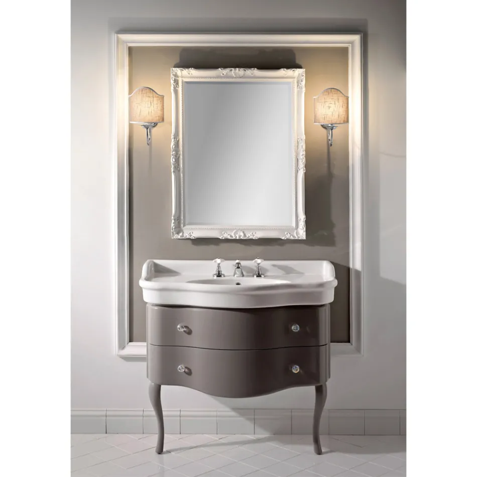 Mueble Lacado Brillo con Dos Cajones y Lavabo Made in Italy - Candy viadurini