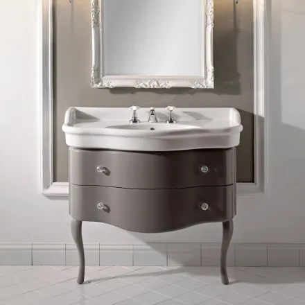 Mueble Lacado Brillo con Dos Cajones y Lavabo Made in Italy - Candy viadurini