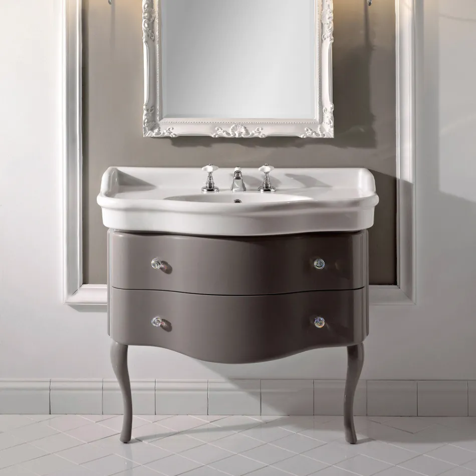 Mueble Lacado Brillo con Dos Cajones y Lavabo Made in Italy - Candy viadurini