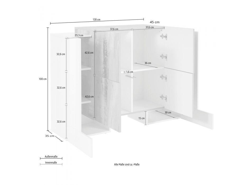Aparador de salón 6 puertas de madera diseño 3 acabados - Terenzio