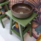 Mueble de baño independiente con acabado en teca y estante verde grande - Raomi viadurini