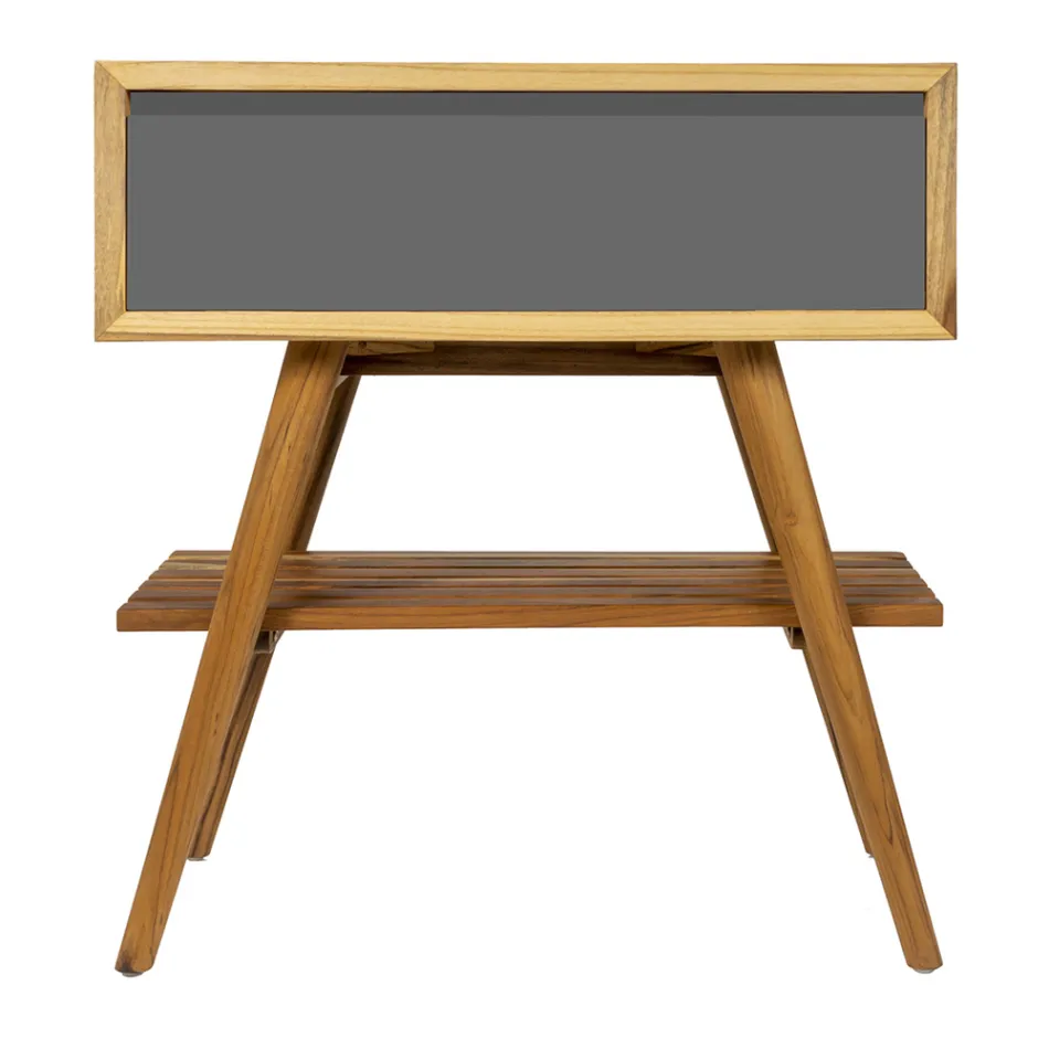 Mueble de Baño Independiente en Teca Natural con Soporte Color Gris - Gatien viadurini