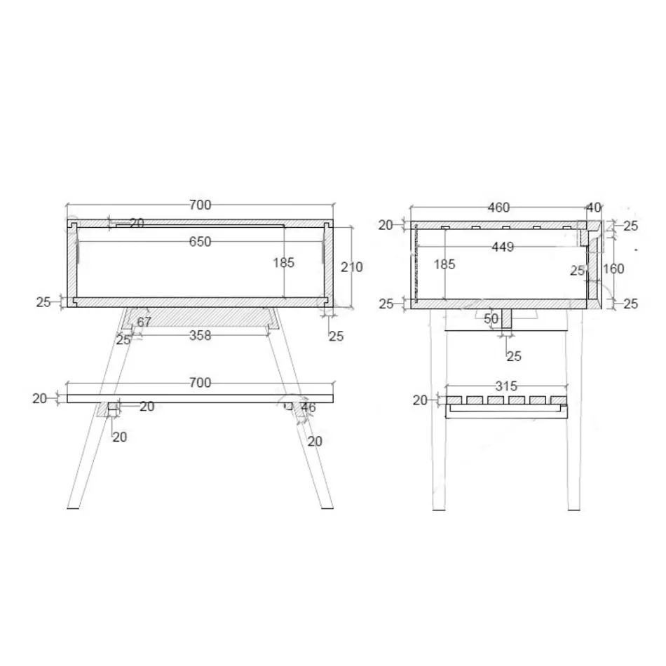 Mueble de Baño Independiente en Teca Natural con Soporte Color Gris - Gatien viadurini