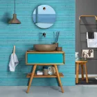 Mueble de baño de pie en teca natural azul con cajón de color - Gatien viadurini