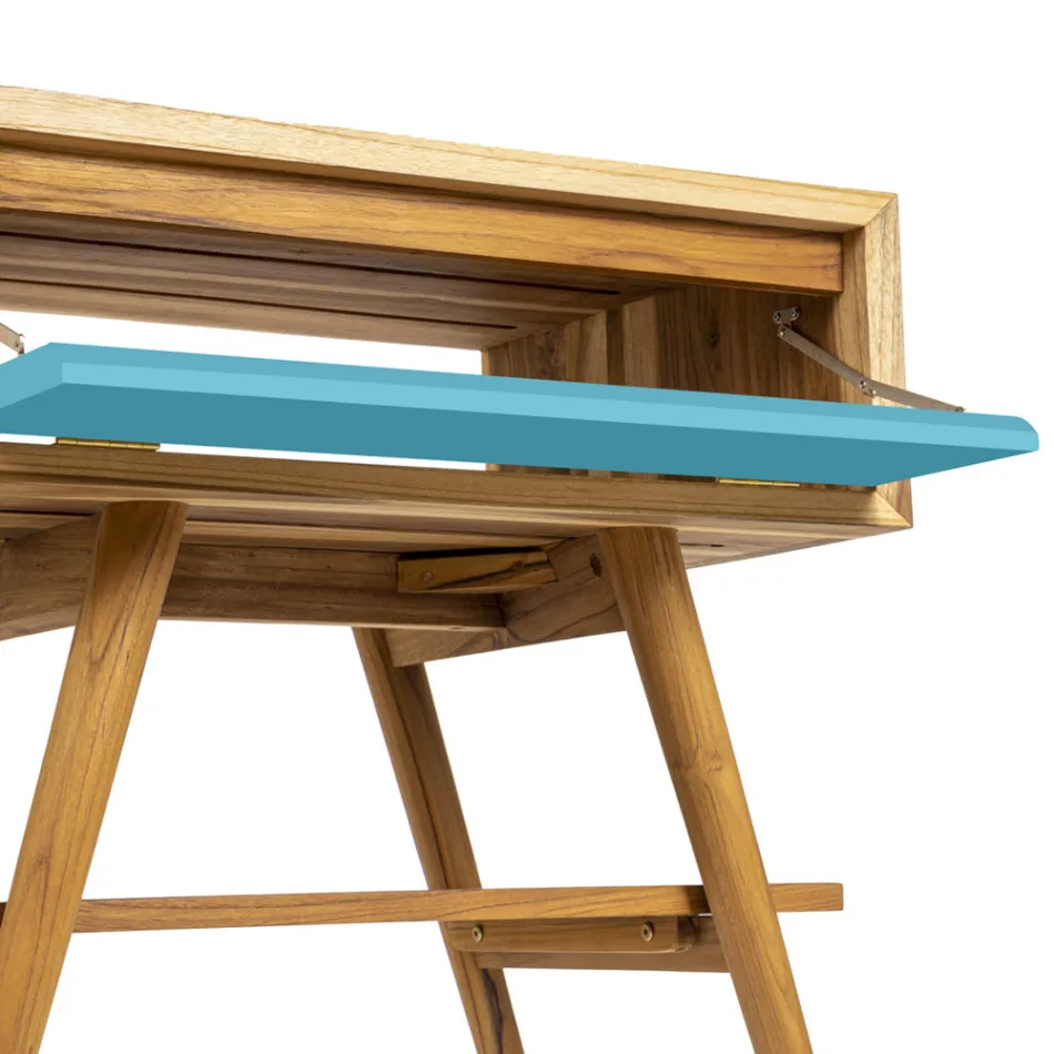 Mueble de baño de pie en teca natural azul con cajón de color - Gatien viadurini