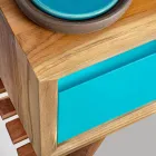 Mueble de baño de pie en teca natural azul con cajón de color - Gatien viadurini