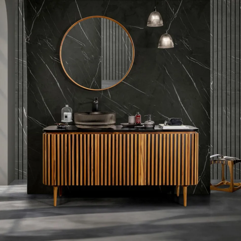 Mueble de baño hecho a mano de teca maciza y caoba - Heliconia viadurini