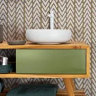 Mueble de baño de teca natural con cajonera de color verde - Hamadou viadurini