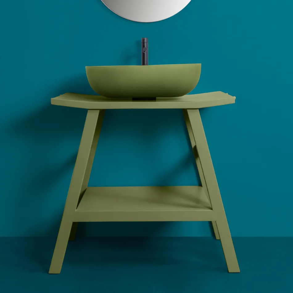 Mueble de baño moderno con estante verde y ganchos para toallas - Crina viadurini