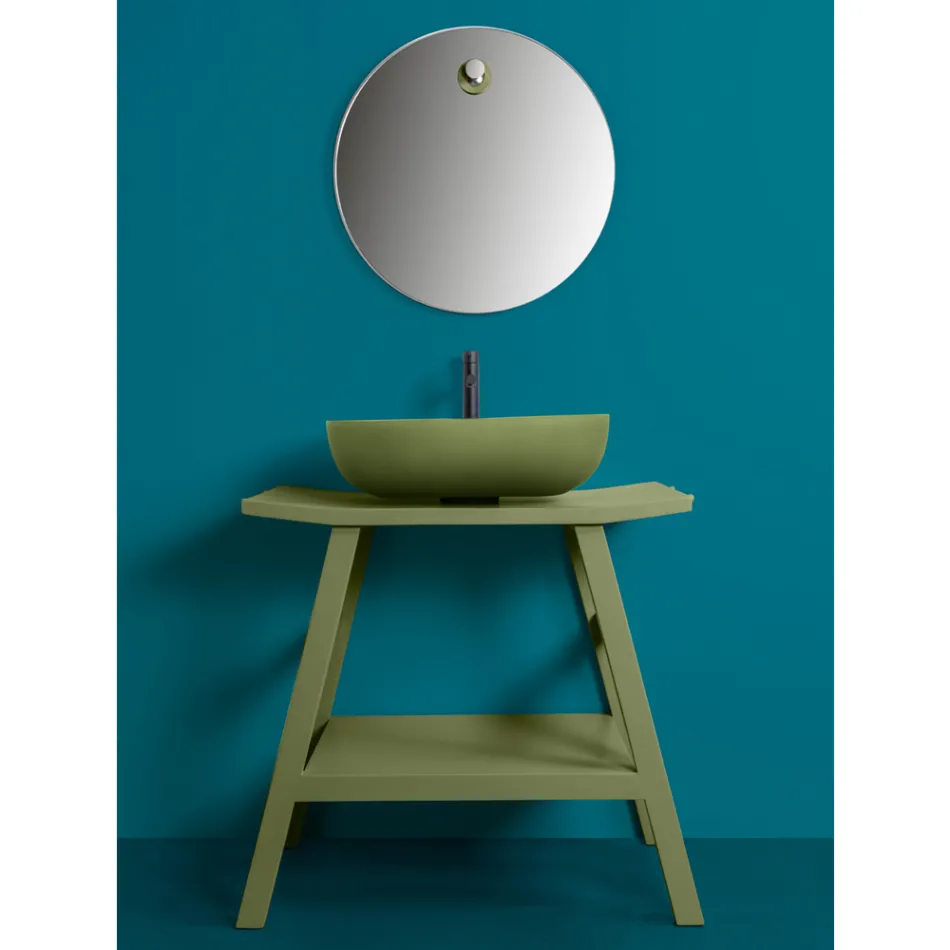 Mueble de baño moderno con estante verde y ganchos para toallas - Crina viadurini