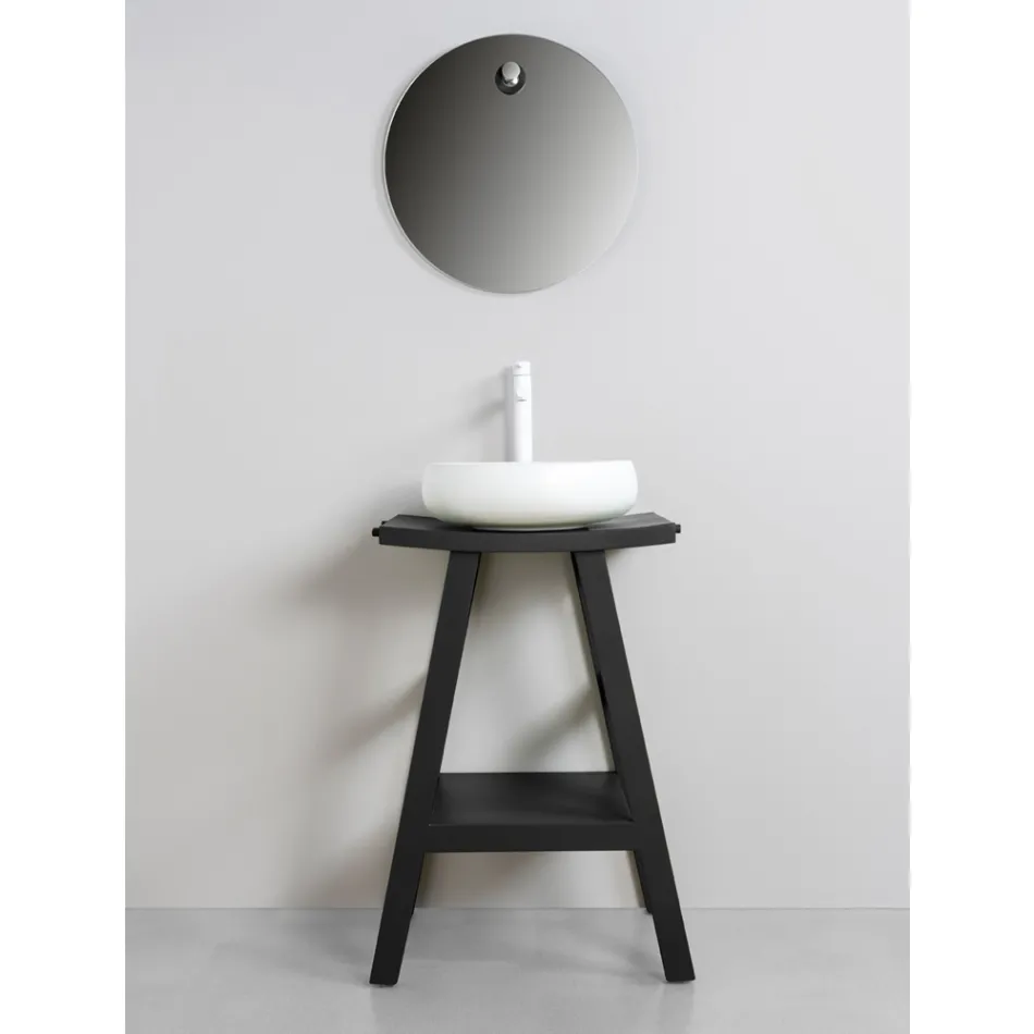 Mueble de baño moderno en teca con tapa semicurva negra - Raomi viadurini