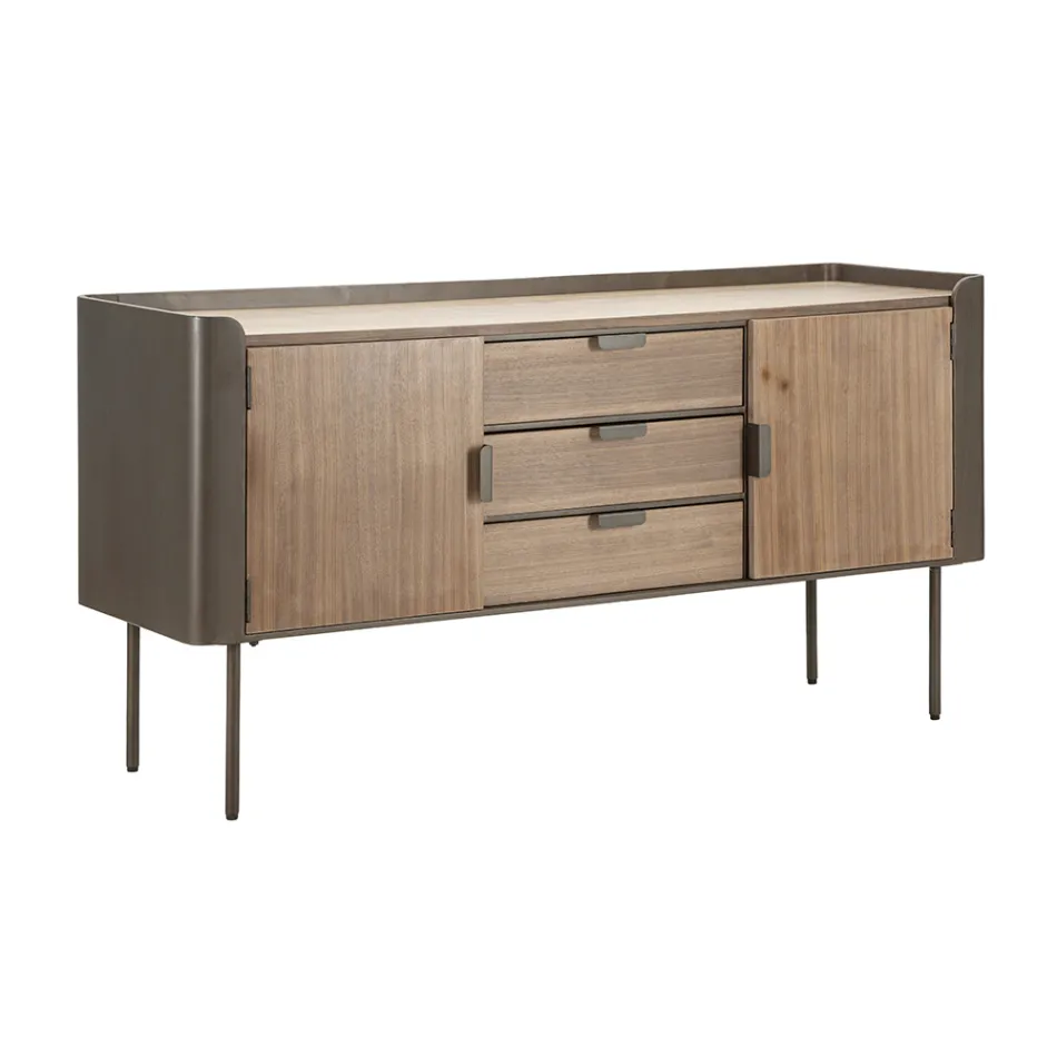 Mueble de madera de abeto y hierro gris con 3 cajones y 2 puertas - Cooper viadurini