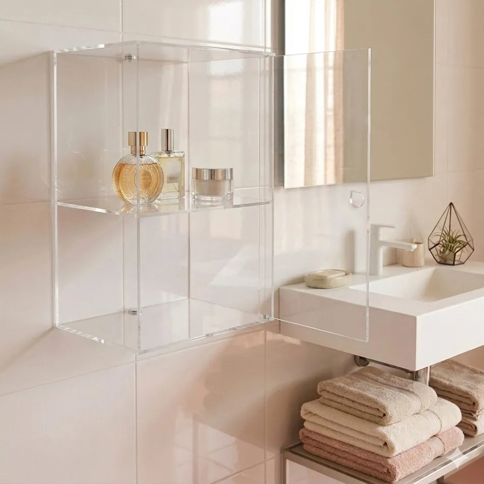 Armario de baño mural de plexiglás en 4 colores, fabricado en Italia - Ligea viadurini
