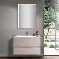 Lavabo de baño gris paloma de madera y mármol mineral con espejo LED - Alfonso