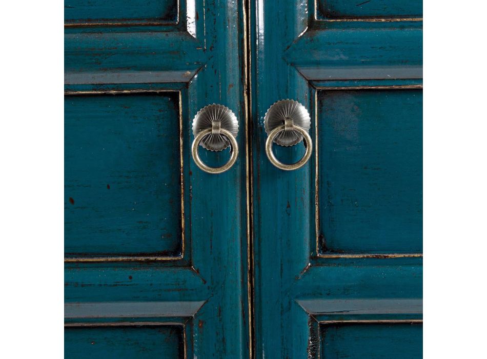 Aparador Móvil 4 Puertas en Madera de Olmo Azul Diseño Vintage Homemotion - Konan
