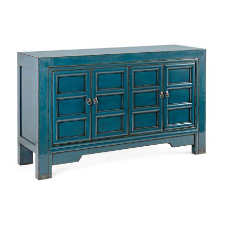 Aparador Móvil 4 Puertas en Madera de Olmo Azul Diseño Vintage Homemotion - Konan viadurini