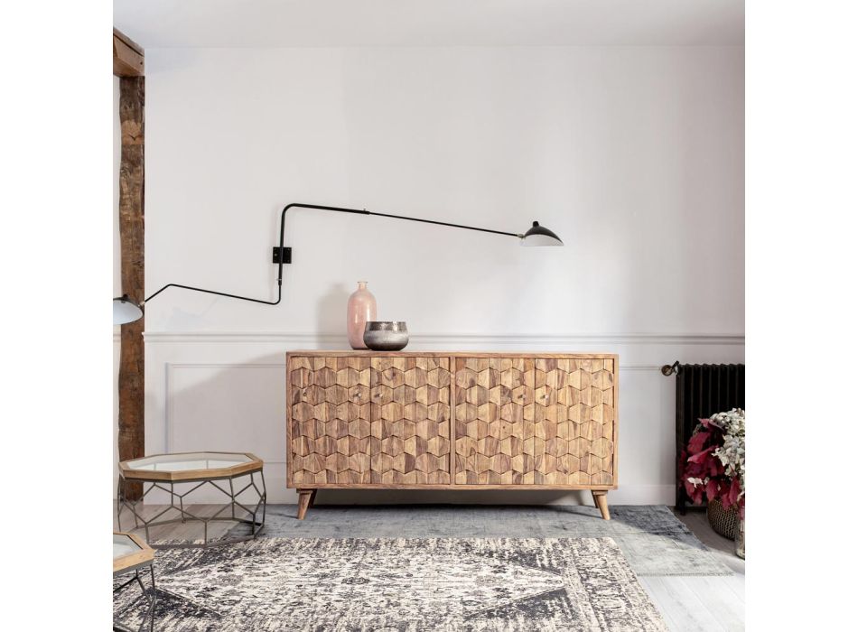 Aparador Mueble en Madera Sheesham Diseño con 4 Puertas Homemotion - Fregene