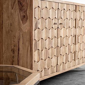 Aparador Mueble en Madera Sheesham Diseño con 4 Puertas Homemotion - Fregene