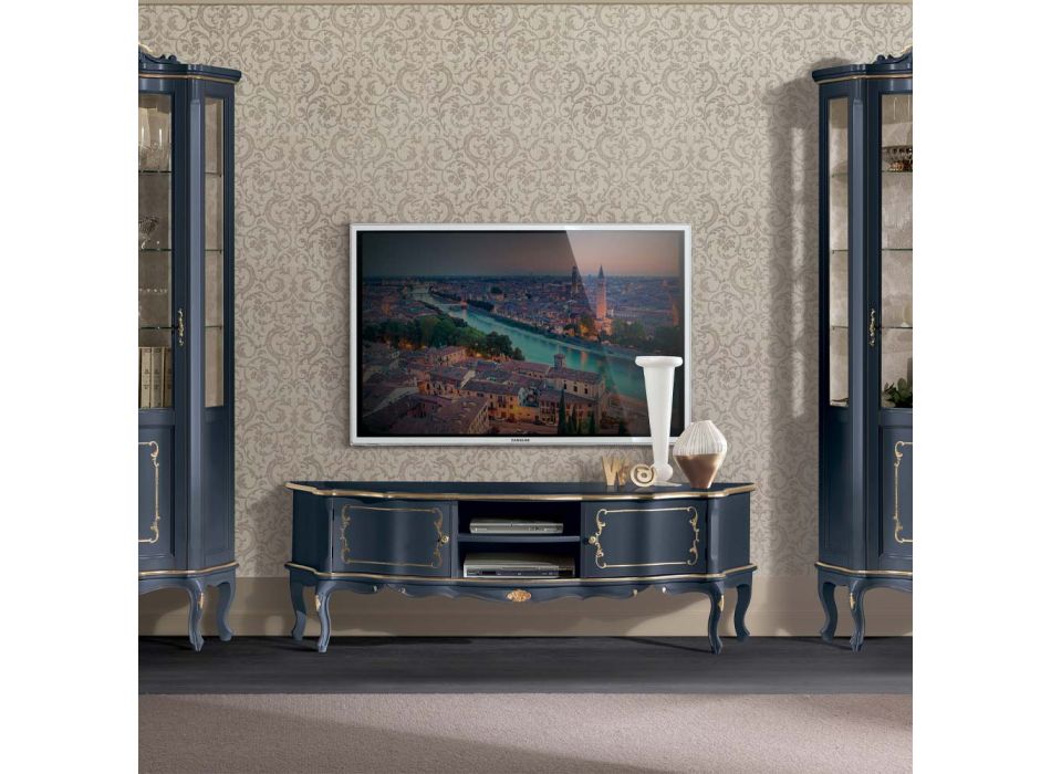 Mueble de TV clásico de madera con puertas y compartimentos Made in Italy - Leonor viadurini