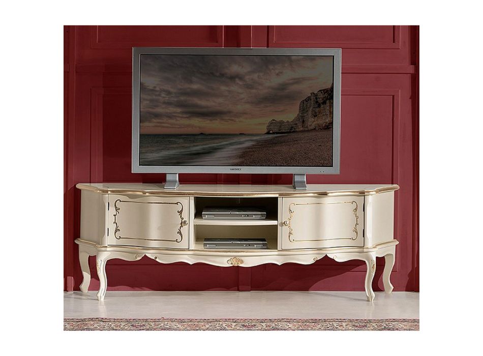 Mueble de TV clásico de madera con puertas y compartimentos Made in Italy - Leonor viadurini
