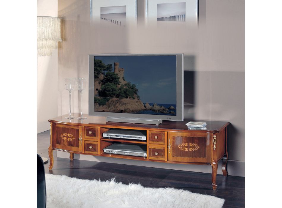 Mueble de TV clásico de madera con incrustaciones Made in Italy - Katerine viadurini